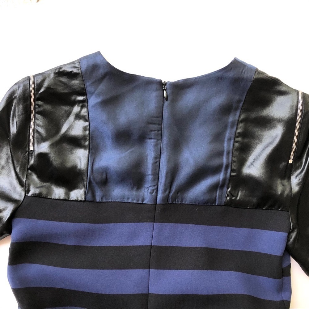 Sandro black navy blue stripe cocktail shift mini dress 1 XS satin - Picture 7 of 11